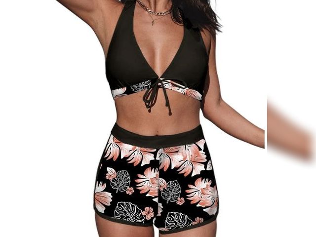 Lot 96-232626 - SHEWIN Swimsuit Bikini Sets for Women High Waist Swimsuits Halter Bikini Two Piece Bathing Suits Bla...