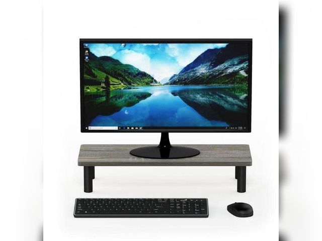 Lot 96-174616 - Furinno Turn-N-Tube French Oak Grey Monitor Riser Stand New
