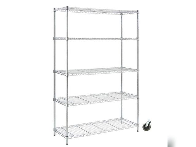 Lot 96-181996 - HDX 5-Tier Steel Wire Shelving Unit with Casters in Chrome (48 in. W x 72 in. H x 18 in. D) MSRP $15...