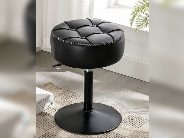 Lot 96-230673 - LUE BONA Adjustable Vanity Stool 15.8"-20.7", 360° Swivel Faux Leather Chair, 300lbs Capacity for Ma...