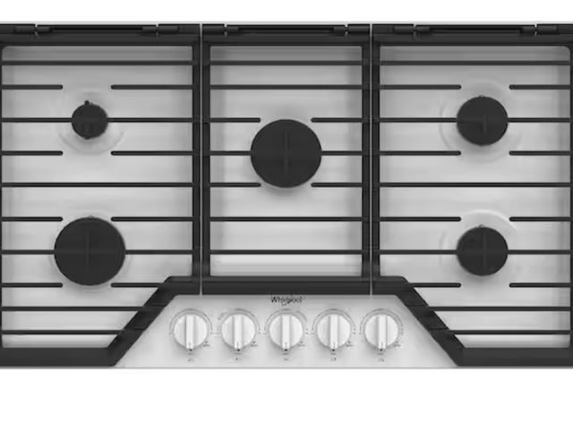 Lot 96-192599 - Whirlpool 36 in. 5-Burners Recessed Gas Cooktop in White with SpeedHeat Burner MSRP $1,149 New