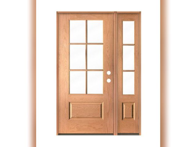 Lot 96-166133 - Krosswood Doors UINTAH Farmhouse 50 in. x 79 in. 6-Lite Left-Hand/Inswing Clear Glass Teak Stain Fib...