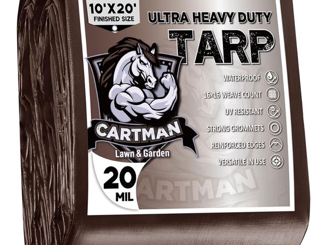 Lot 96-177043 - CARTMAN Finished Size 10x20 Feet Extra Thick 20 Mil Brown Ultra Heavy Duty Poly Tarp, Multipurpose P...