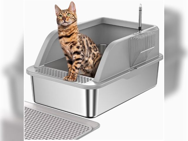 Lot 96-178853 - Stainless Steel Litter Box, Extra Large Metal Cat Litter Box with High Sided for Big Cats, Enclosed ...