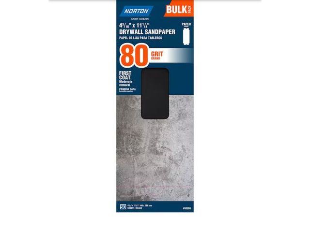 Lot 96-164885 - Norton
Drywall Sanding Sheets 4 3/16 in. x 11 1/4 in. Aluminum Oxide 80g (50-Pack)
New