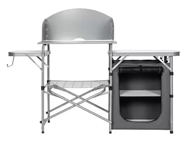 Lot 96-197957 - Costway Portable Foldable Camping Table Outdoor BBQ Portable Grilling Stand in Silver with Windscree...