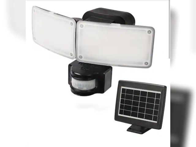 Lot 96-180315 - Defiant 180° Black Motion Sensor Solar Powered Outdoor 2-Head LED Security Flood Light 1000 Lumens L...