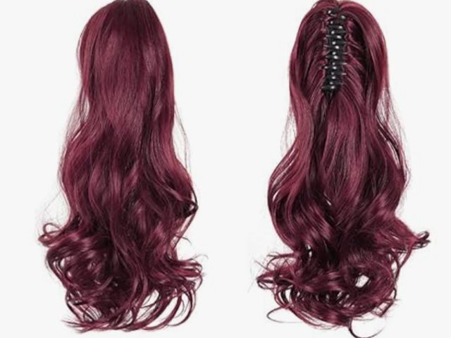 Lot 96-181441 - 16" Claw Ponytail Extensions, Red Curly Burgundy Hair Clip New