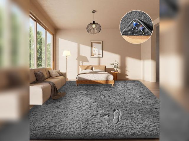 Lot 96-187249 - Area Rugs for Living Room Bedroom, Upgrade Non-Slip Fluffy Soft Grey Shag Carpet, Indoor Floor Gray ...