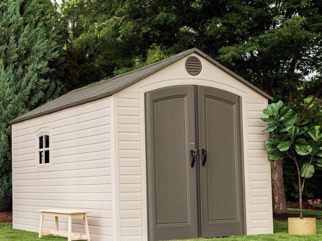 Lot 96-232378 - Lifetime 8 ft. x 12.5 ft. Resin Outdoor Storage Shed New Banded boxes.  MSRP $1699.99 Comes in 2 ver...
