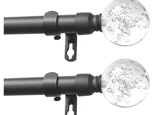 Lot 96-181207 - Fmfunctex (2 Pack) Extendable Window Curtain Metal Rod with Round Crystal Ball Finials Double Sets, ...