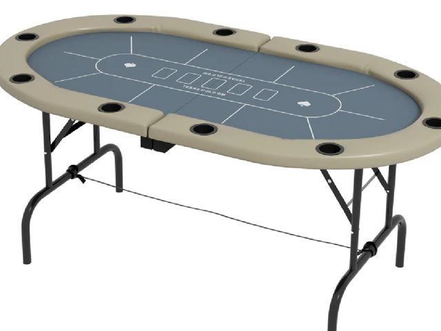 Lot 96-160405 - Soozier Foldable Poker Table Blackjack Texas Holdem Poker Game Table with Cup Holders, 70" Oval, Blu...