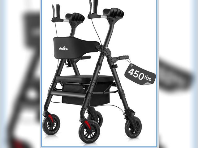 Lot 96-172637 - Upright Walkers for Seniors, Stand Up Rollator Walker with Padded Seat and Backrest, Heavy Duty Fore...