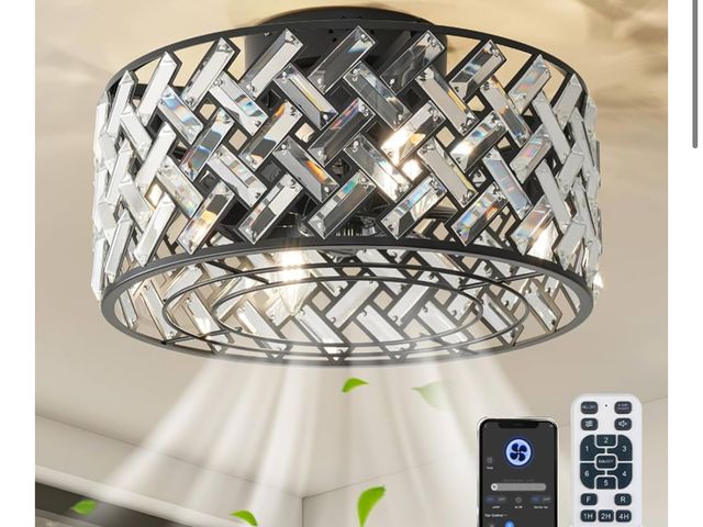 Lot 96-169176 - 18 Inch Caged Ceiling Fans with Lights, Low Profile Ceiling Fan and Remote Fandelier Crystal Fan Lig...