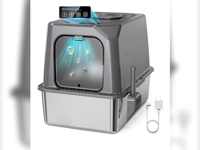 Lot 96-187774 - Smart Odor Control XXL Stainless Steel Litter Box for Big Cats, Multiple Cats - Enclosed with Lid, E...