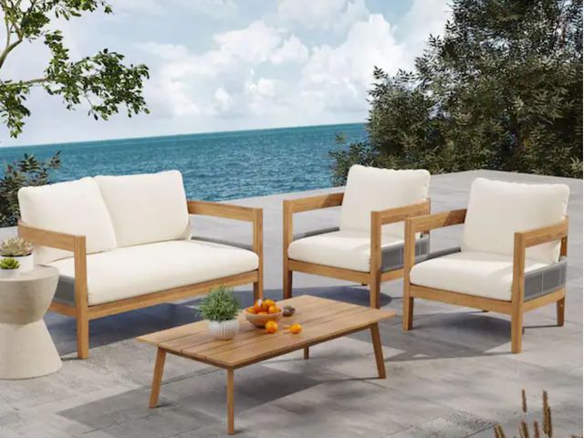 Lot 96-226182 - CHRISTOPHER KNIGHT HOME
Eli 3-Piece Outdoor Solid Wood and Rope Woven Patio Conversation Set with Be...