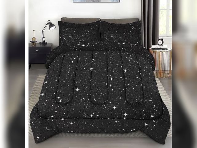 Lot 96-192799 - Pamnest Comforter Set King Size, Space Star Sky Deep Black Soft 3 Pcs Bedding for Kids and Adults, S...