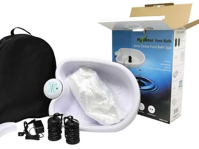 Lot 96-163828 - Ionic Detox Foot Bath Cleanse Spa with Basin 100 Liners and Two Round Arrays  MSRP $119
New