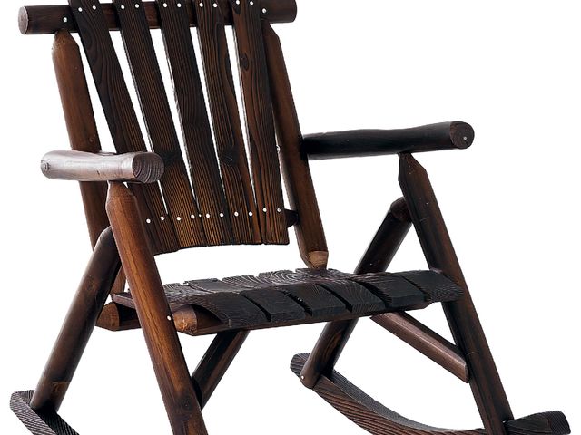 Lot 96-160173 - Outsunny Outdoor Wooden Rocking Chair, Single-Person Rustic Adirondack Rocker with Slatted Seat, Hig...