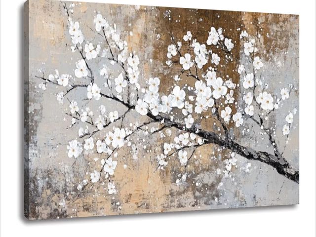 Lot 96-176614 - Vintage White Flower Large Living Room Modern Plum Blossom Wall Art Wall Decor Canvas Graffiti on Br...