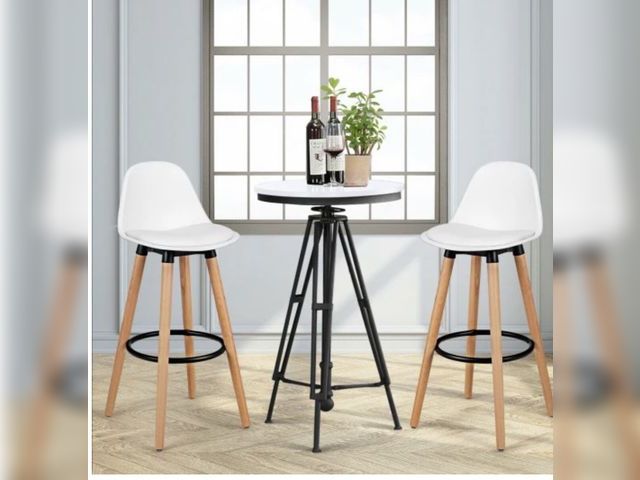 Lot 96-206902 - 2 Pieces Mid Century Barstool 28.5 Inches Dining Pub Chair-White MSRP $187.85 New