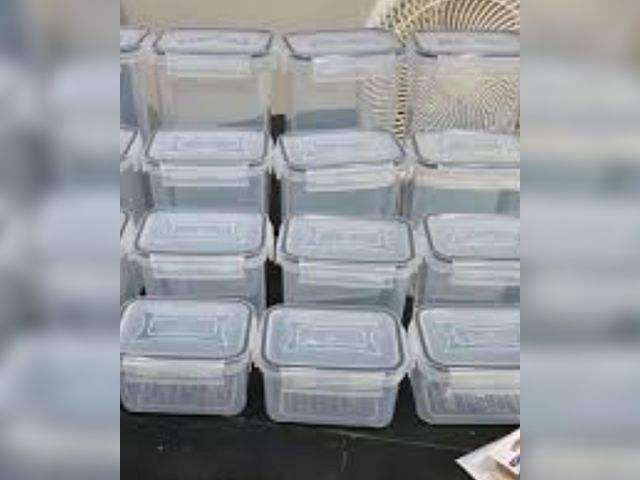 Lot 96-230839 - Box of Containers with Snap Lids  All sizes  Exact quantity unknown  New