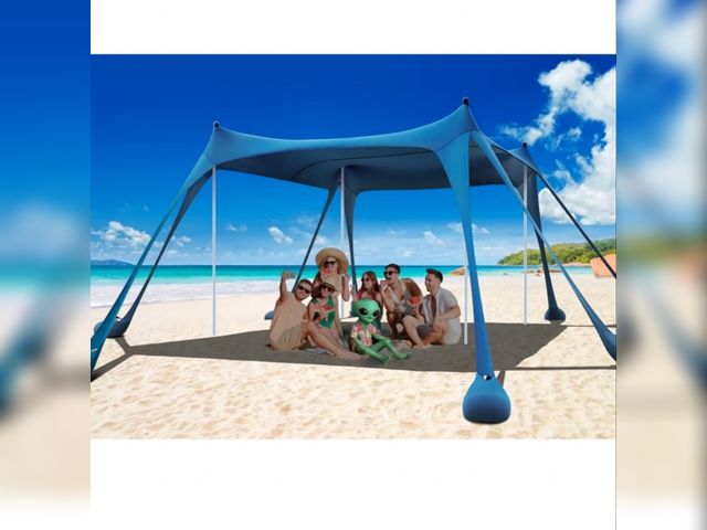 Lot 96-230548 - Osoeri Beach Tent, Camping Sun Shelter UPF50+ with 8 Sandbags, Sand Shovels, Ground Pegs &amp; Stabi...