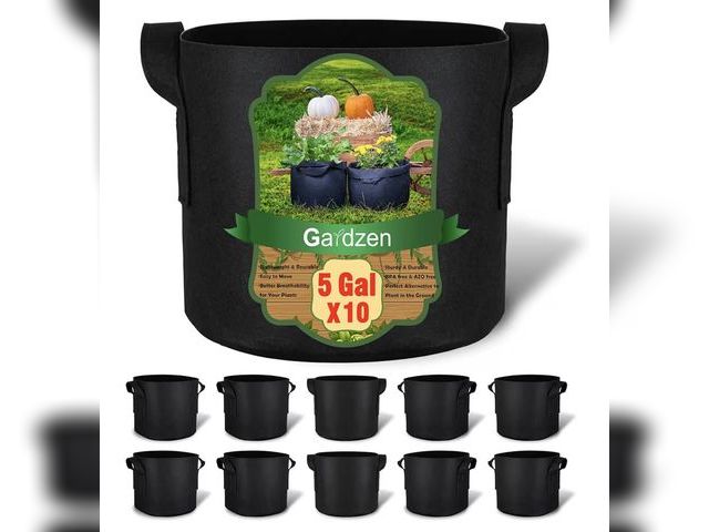 Lot 96-192836 - Gardzen 10-Pack 5 Gallon Grow Bags, 300G Thickened Aeration Fabric Pots with Handles, Heavy Duty Clo...