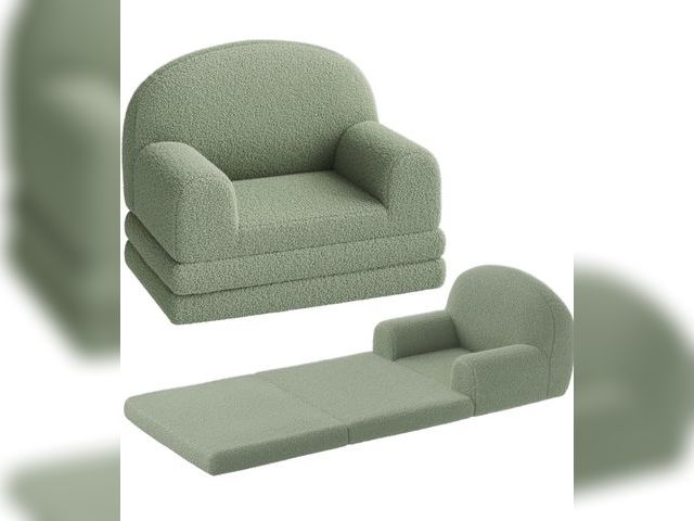 Lot 96-176384 - Kids Sofa Chair, 2-in-1 Convertible Toddler Couch Lounge, Comfy Fold Out Teddy Fleece Fabric Childre...