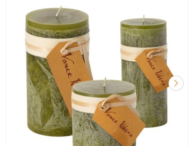 Lot 96-163032 - Vance Kitira 6", 4" and 3.25" Moss Timber Pillar Candles (Set of 3) a little dented from shipping