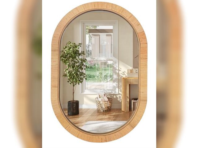 Lot 96-179256 - inch Oval Rattan Mirror for Wall, Bohemia Bathroom/Farmhouse Boho Mirrors, Vanity Irragular Decorati...