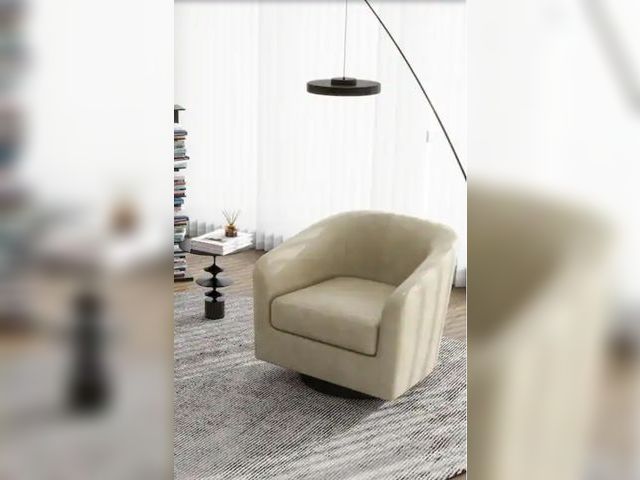 Lot 96-163454 - Modern Cream PU Leather Upholstered 360° Swivel Accent Arm Chair With Wood Base
New 
Msrp $262.50