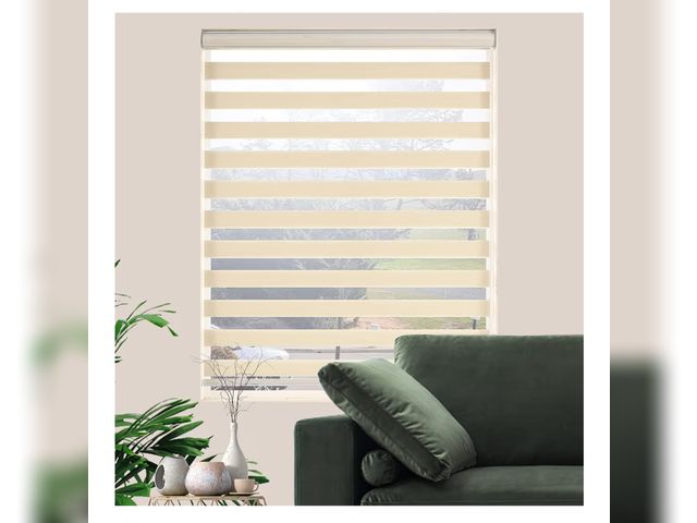 Lot 96-177600 - Zebra Blinds for Windows, Free-Stop Zebra Shades, Dual Layer Light Filtering Sheer Blinds for Indoor...
