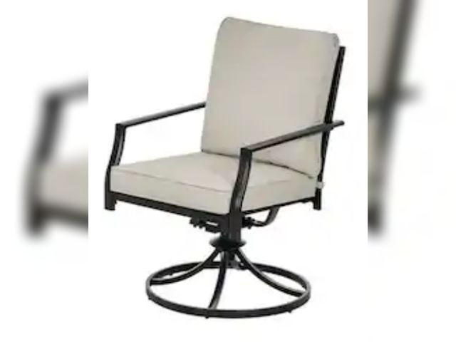 Lot 96-231837 - Hampton Bay Cookson Single Chair with Cushion Guard Putty Beige  Unused  Minor scrapes from shipping...