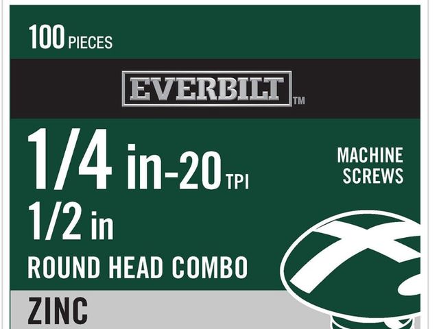 Lot 96-162370 - Everbilt 1/4 in.-20 x 1/2 in. Combo Round
Head Zinc Plated Machine Screw (100-Pack)
New