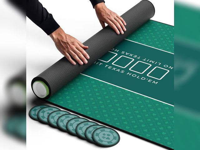 Lot 96-180294 - Newverest Poker Table Top 70" x 35", Texas Hold'em Poker Mat for Home Game Nights Up to 10 Players, ...