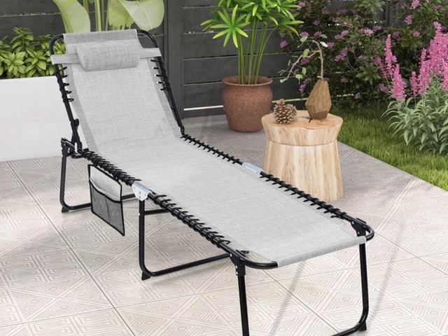 Lot 96-227638 - Costway Patio Folding Chaise Lounge Chair Portable Sun Lounger with Adjustable Backrest Gray New