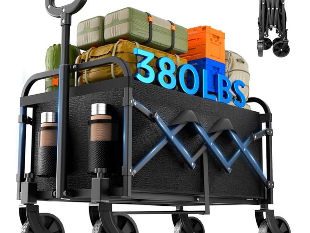 Lot 96-171142 - Collapsible Wagon 380 lbs, Heavy Duty Wagons Carts Foldable, Shopping Cart with All-Terrain Wheels &...