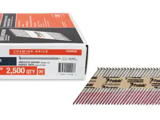 Lot 96-173832 - Paslode
3 in. x 0.120-Gauge 30-Degree Brite Smooth Shank Paper Tape Framing Nails (2500 per Box)
New
