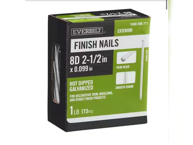 Lot 96-164287 - Everbilt 2-1/2 in. x 8D Hot Dipped Galvanized Non-Collated Finishing/Casing Nails 1 lb. 
New