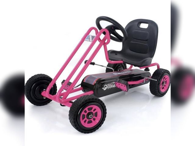 Lot 96-197996 - Kids Pedal Go Kart, 4 Wheel Bike Cart, Ride for Ages 4-8, Pink - Outdoor Bicycle Karts with Plastic ...