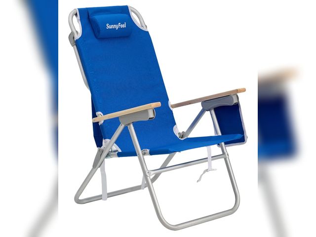Lot 96-174539 - SUNNYFEEL High Back Folding Beach Chair, Tall Beach Chair with 3 Reclining Position, Portable Campin...