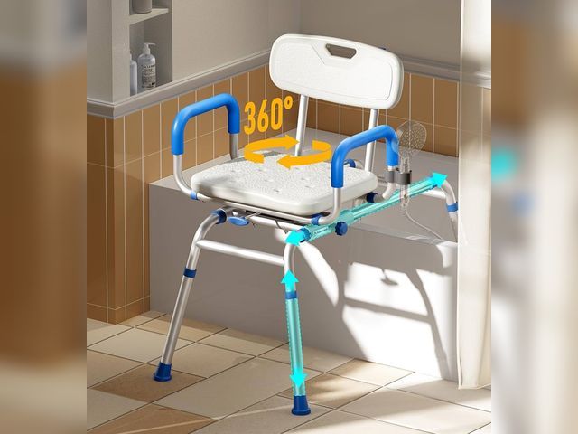 Lot 96-173250 - Sliding Shower Chair with Extra-Wide 360° Swivel Seat, 330lbs Tub Transfer Bench, Non-Slip &amp; Pad...