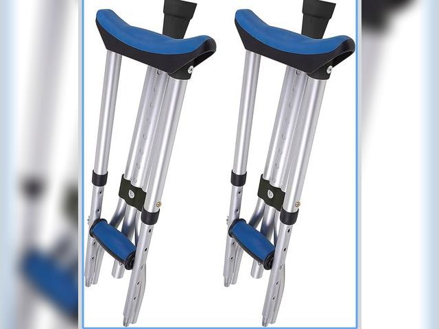 Lot 96-173877 - Carex Folding Aluminum Under Arm Crutches for Adults 4'11" to 6'1", 2 Lightweight Crutches Included,...
