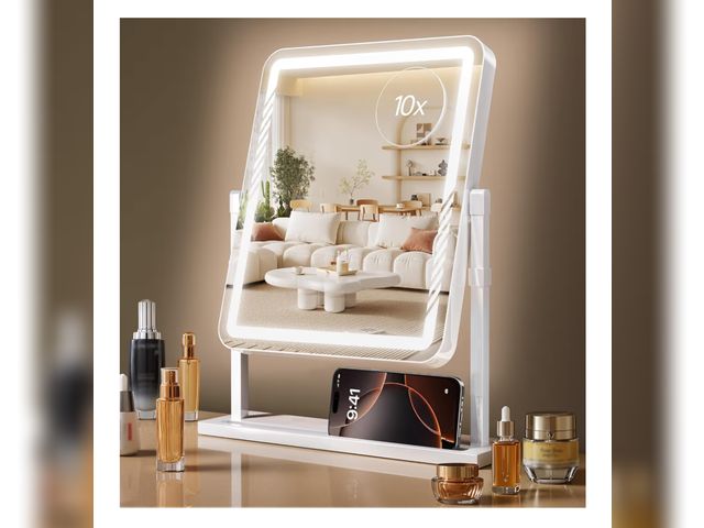 Lot 96-177801 - Vanity Mirror with Lights, Height-Adjustable &amp; 360° Rotation, 1/10X Magnification, Three Color L...