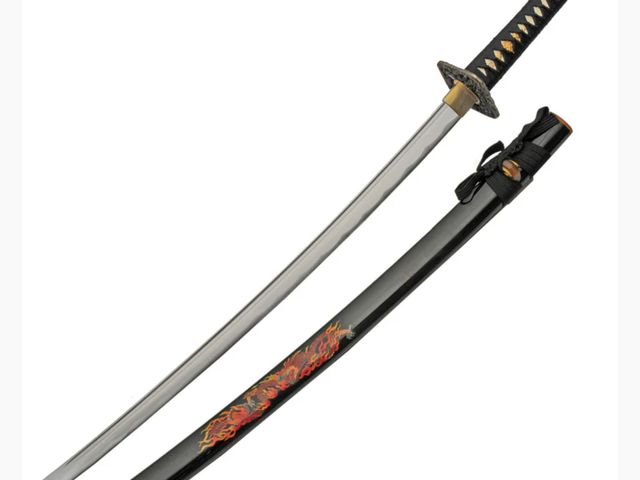 Lot 96-177461 - Fire Dragon Katana Black Cord Wrapped 1045 Carbon Steel Sword w/ Scabbard 926987
Used 
Super sharp 
...