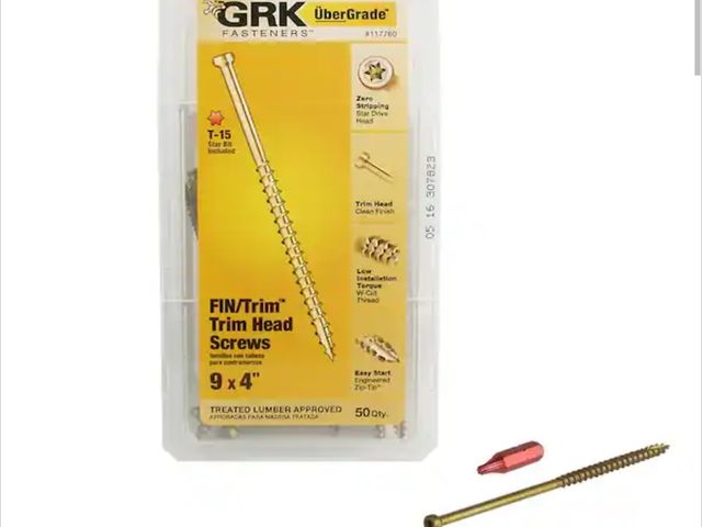Lot 96-188721 - GRK Fasteners 
#9 x 4 in. Star Drive Trim Finishing Head Screw (50-per Pack) New