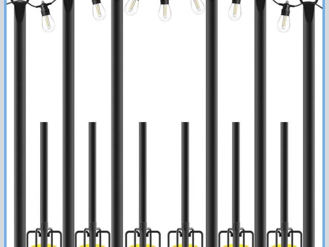 Lot 96-176402 - 6 Pack 10 ft Heavy Duty Metal String Light Poles Adjustable Outdoor Lighting Stand for Patio,Backyar...