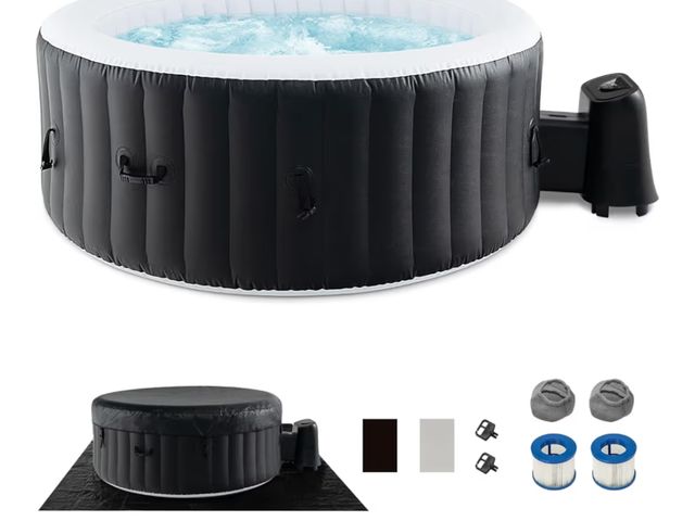 Lot 96-227973 - Goplus Inflatable Hot Tub, 4-6 Person Blowup Pool Hottub w/130 Air Jets, Heater Pump, Filter Cartrid...