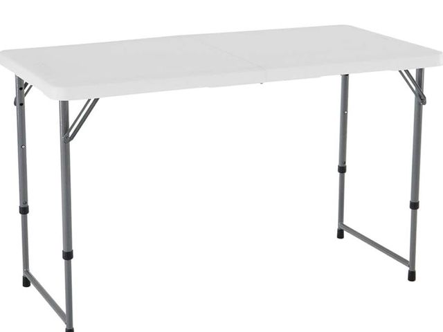 Lot 96-179741 - Lifetime Fold-in-Half Adjustable Folding Table, 4 Foot colornis BLACK 
new